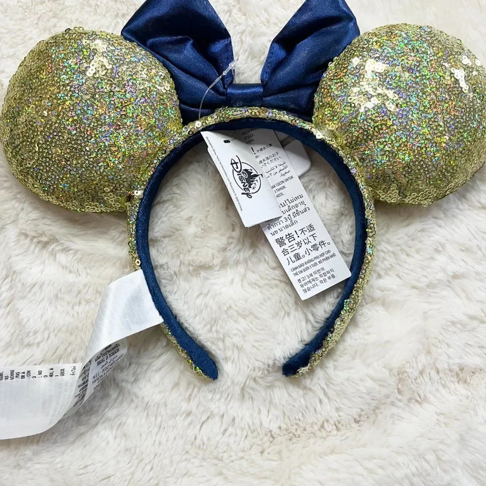 Disney Parks 50th Anniversary Gold‎ Sequin With EARidescent Minnie Ears Headband